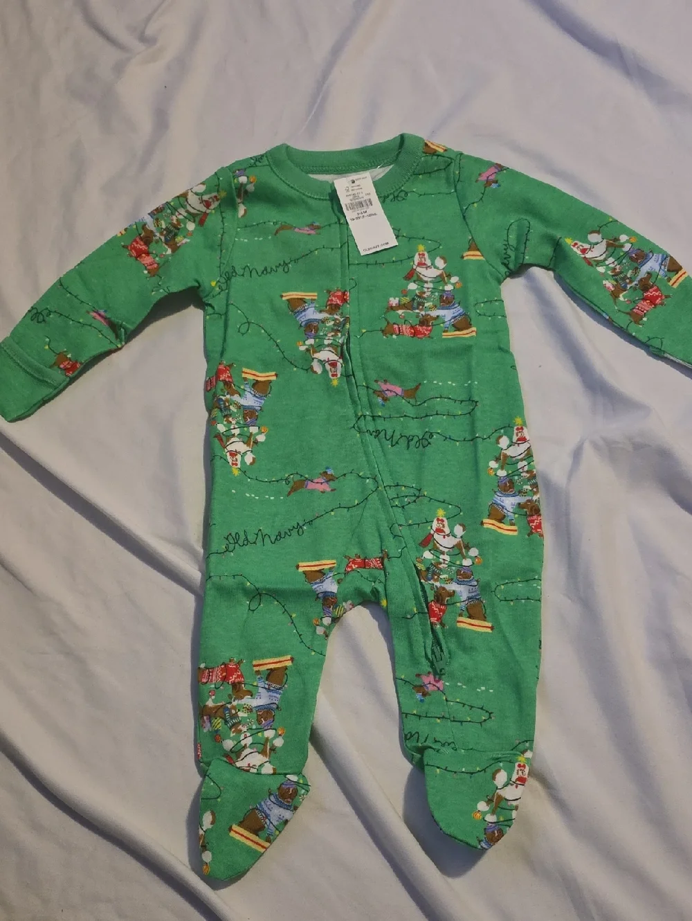 Old Navy Green Holiday Print Footed One-Piece